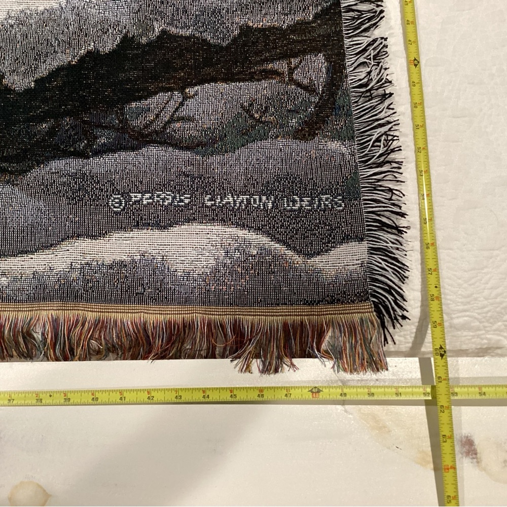 🔵 Vintage & New - Moon Rise Wolves Woven Tapestry Throw - Rare - Christmas Gift - Picture 12 of 14